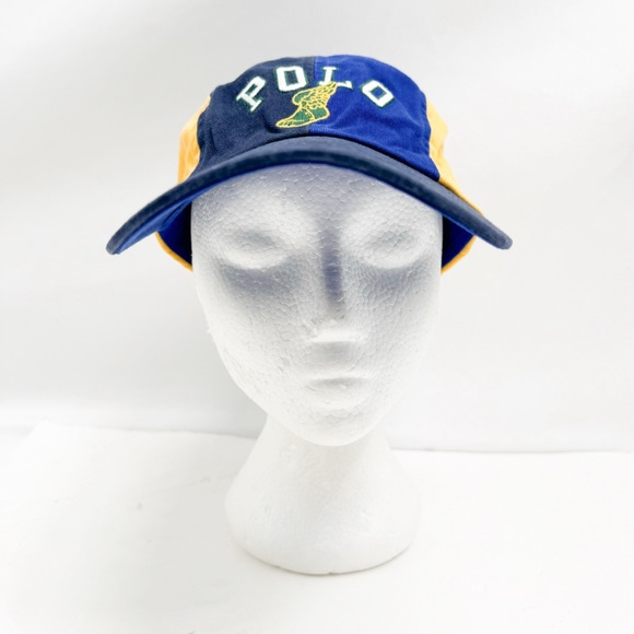 Polo Ralph Lauren Long Bill Blue Yellow Wing Twill Ball Cap Hat - Picture 2 of 16